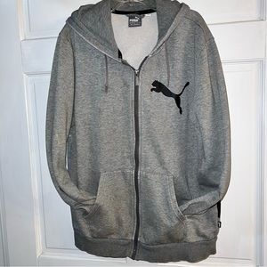 Puma Men's Big Logo Full Zip Back Gray Hoodie